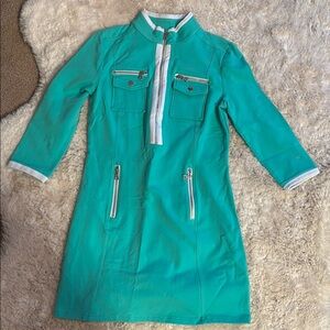 Teal Zip-Up Dress with Pockets